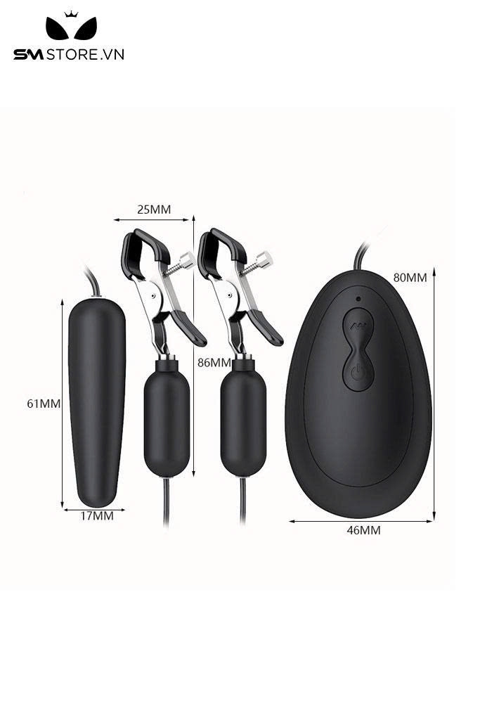 SMT2911 - Kẹp núm vú và âm vật mix trứng rung dài 86mm