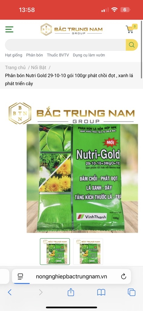 Phân bón Nutri Gold 29-10-10 gói 100gr phát chồi đọt , xanh lá phát triển cây