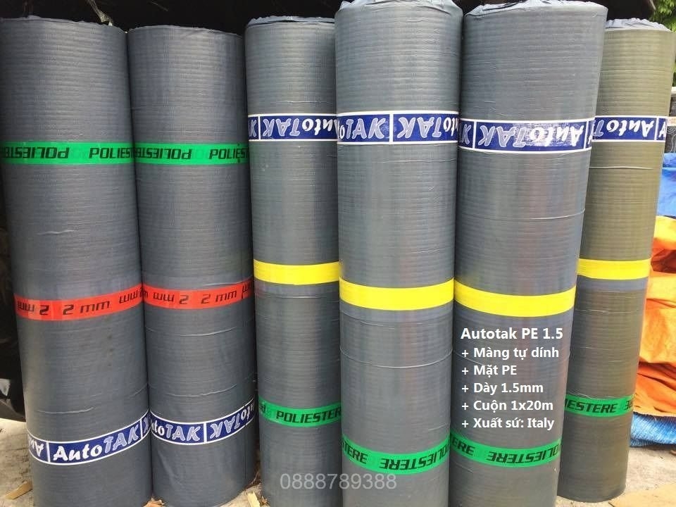 AUTOTAK SAND 1.5MM - Màng chống thấm tự dính 1.5mm, mặt PE, nhập khẩu Italia