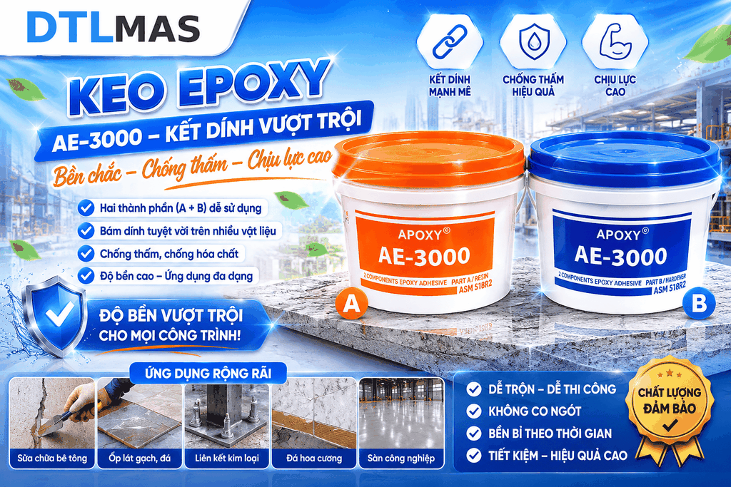 Keo Apoxy AE 3000 Bộ 20kg Màu Xám - Keo dán đá hai thành phần gốc Epoxy