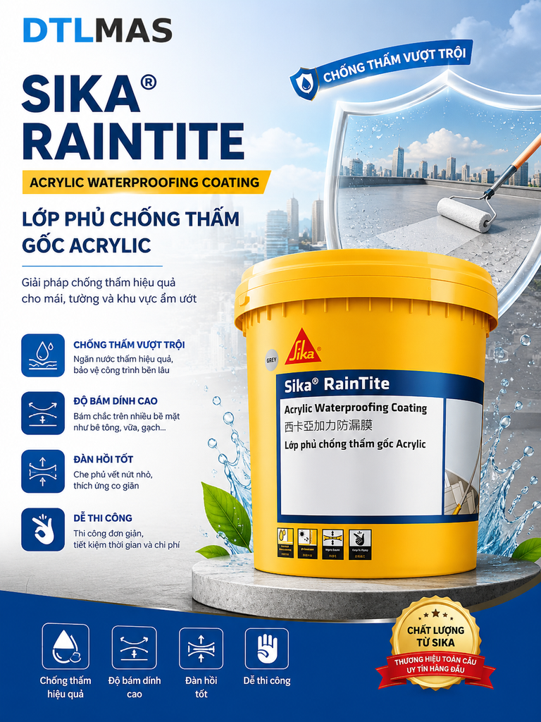 Sika Raintile 20kg - Sơn chống thấm đàn hồi gốc Acrylic, kháng UV