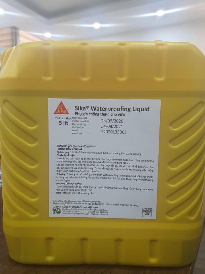Sika Waterproofing Liquid - Can 5L - Phu gia chống thấm cho bê tông và vữa trát