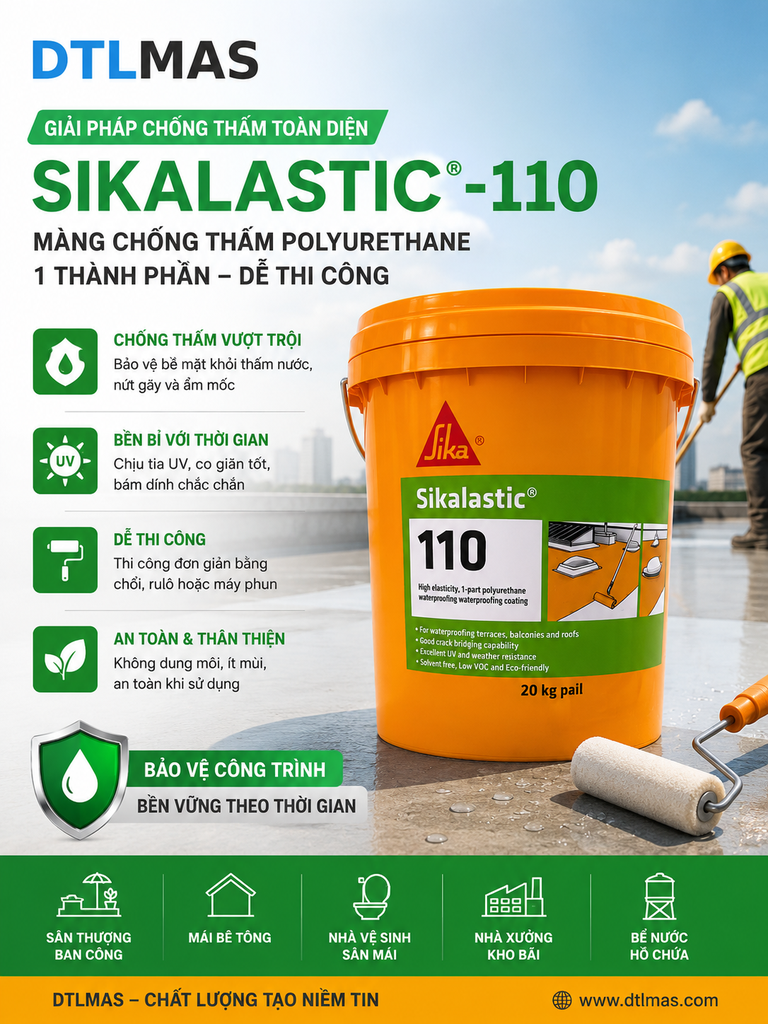 Sikalastic 110 - Thùng 20Kg - Chống thấm Polyurethane gốc nước