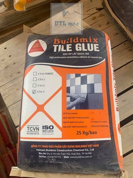 [Mã Dự Án] Buildmix Tile Glue CTA2 Grey 25kg - Keo dán gạch đá ốp lát. Ốp đến 800x800mm, lát đến 1000x1000mm