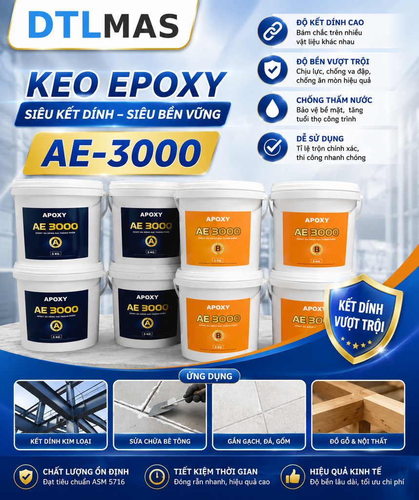 Keo Apoxy AE 3000 Bộ 10kg Màu Trắng - Keo dán đá hai thành phần gốc Epoxy