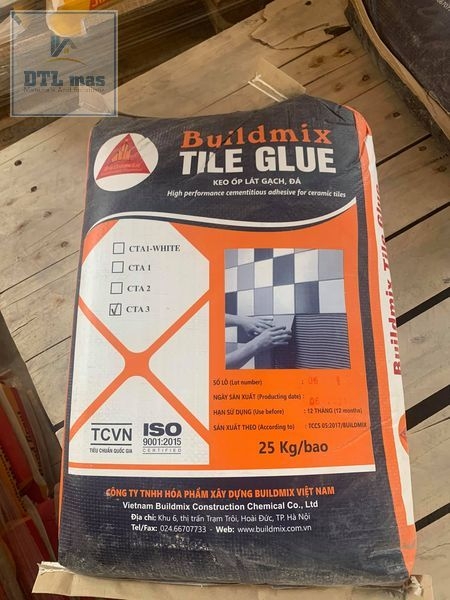 [Mã Dự Án] Buildmix Tile Glue CTA3 Grey 25kg - Keo dán gạch đá ốp lát - Màu Xám