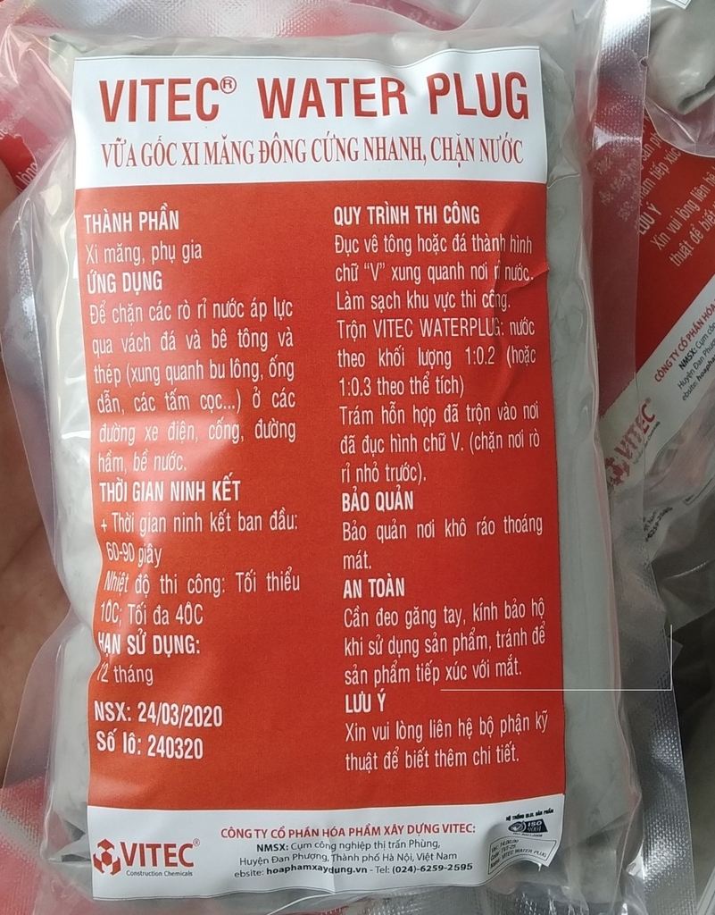 Vitec Water Plug 1kg - Vữa đông cứng nhanh