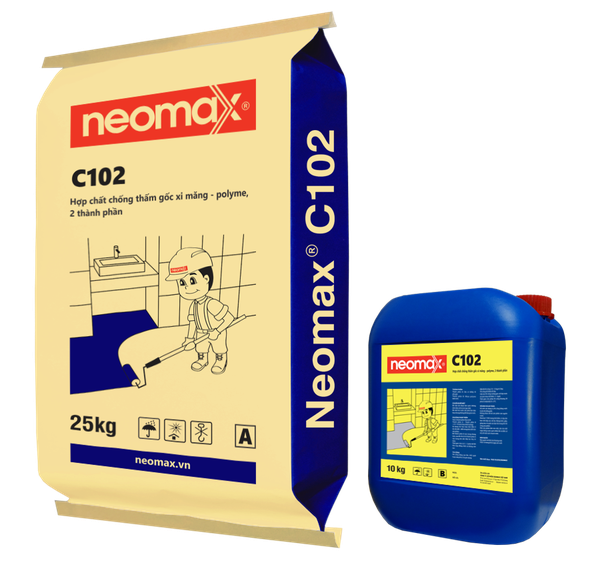 Neomax C102 - Bộ 35kg - Hợp chất chống thấm gốc xi măng-polyme, 2 thành phần. Sản phẩm bao gồm hỗn hợp ở dạng bột kết hợp với thành phần nhựa Polyme tổng hợp ở dạng lỏng.