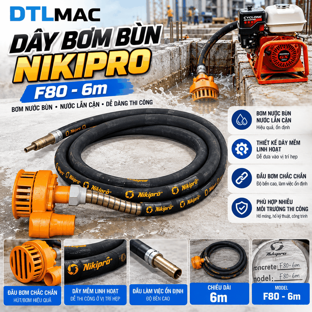 Dây bơm bùn NIKIPRO F80-6m (không gồm chõ)