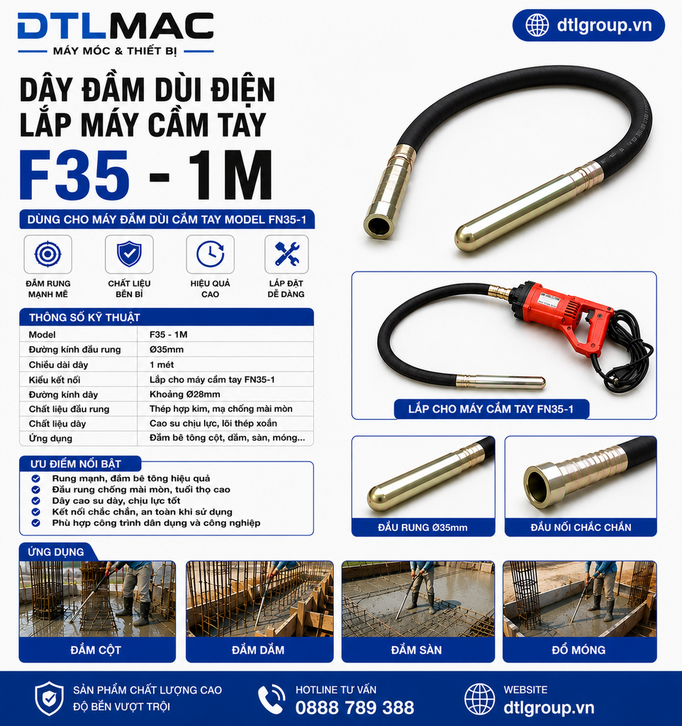 Dây Đầm Dùi Điện Lắp Máy Cầm Tay F35 - 1M