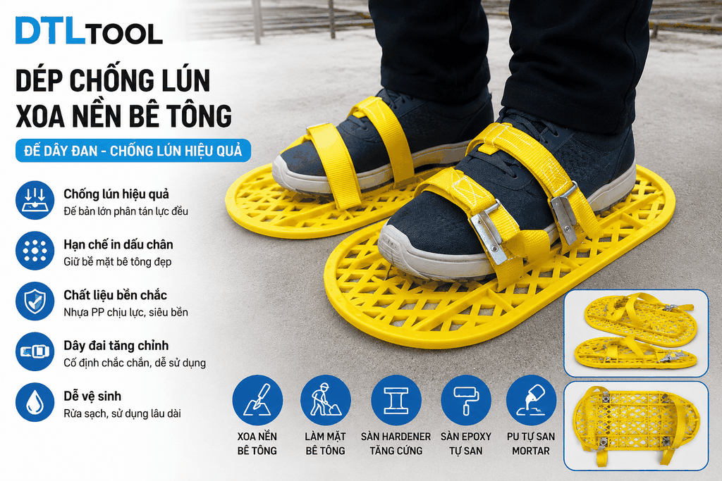 Dép Chống Lún Xoa Nền Bê Tông Dây Đan | Dép Đi Bê Tông Tươi | DTLTOOL