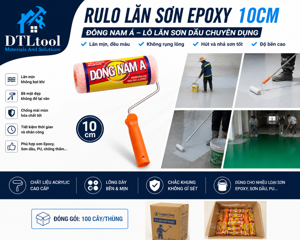 Rulo Lăn Sơn Epoxy 10cm Đông Nam Á – Lô Lăn Kẻ Vạch & Sơn Kết Cấu Chuyên Dụng