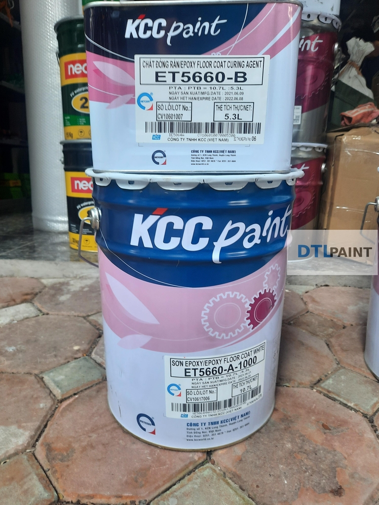 Sơn Phủ Epoxy KCC ET5660 A1000 Bộ 16L – 2 Thành Phần Hệ Lăn Màu Trắng