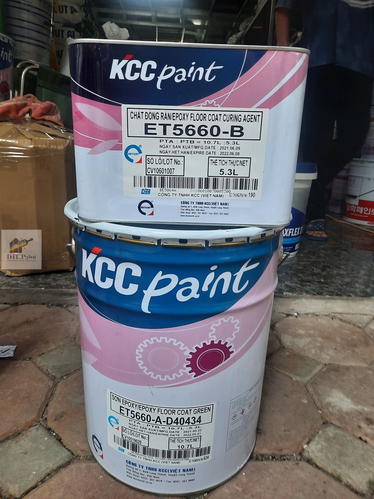 KCC ET5660 Bộ 16 Lít Màu cơ bản - Sơn phủ Epoxy 2 thành phần hệ lăn D40404 (Xanh lá), G473505HS (Xanh đậm), Ral7035 (Ghi sáng), D80680 (Xám)