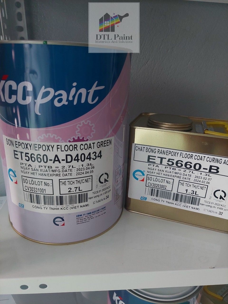 KCC ET5660 Bộ 4L - Sơn phủ Epoxy 2 thành phần hệ lăn trong nhà gốc dung môi, nhiều màu
