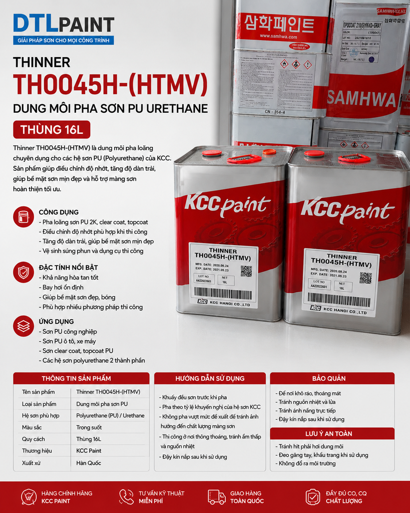 KCC Thinner TH0045H-(HTMV) 16L – Dung Môi Pha Sơn PU Urethane