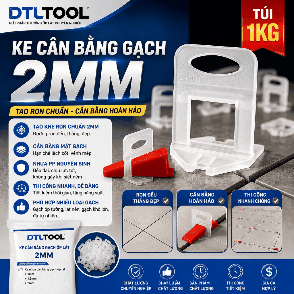 Ke Cân Bằng Gạch 2mm Túi 1Kg | Ke Nhựa Ốp Lát Tạo Ron 2mm Chuyên Dụng