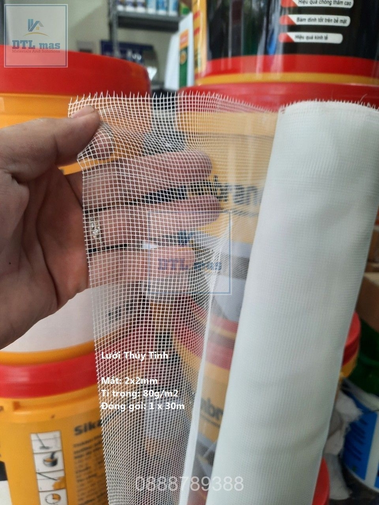 Lưới thủy tinh 2x2, tỉ trọng 80g/m², cuộn 1x30m - Lưới thủy tinh gia cường chống thấm - Lưới mềm không xô sợi
