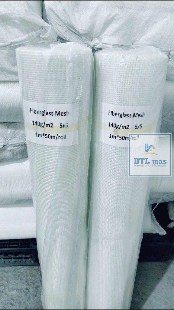 Lưới thủy tinh 5x5, tỉ trọng 140g/m², cuộn 1x50m KDTL - Lưới thủy tinh gia cường chống nứt cho vữa trát tường, cán nền