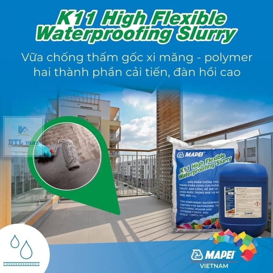 Mapei K11 High Flexible Slurry Bộ 43Kg - Chống thấm gốc xi măng 2 thành phần đàn hồi cao