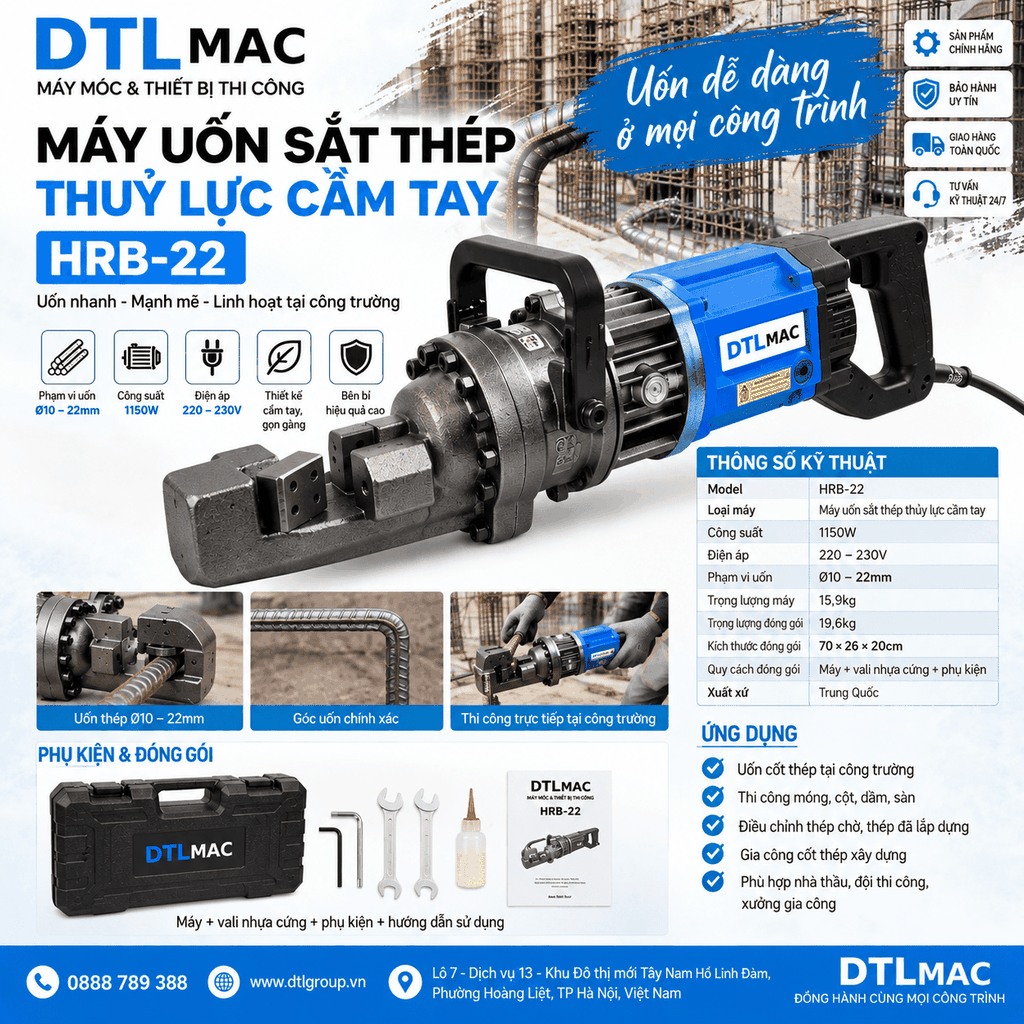 Máy Uốn Sắt Thép Thuỷ Lực Cầm Tay HRB 22