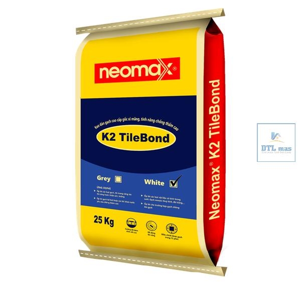 Neomax® K2 TileBond - Bao 25kg - Màu Trắng. Keo dán gạch cao cấp gốc xi măng, tính năng chống thấm cao