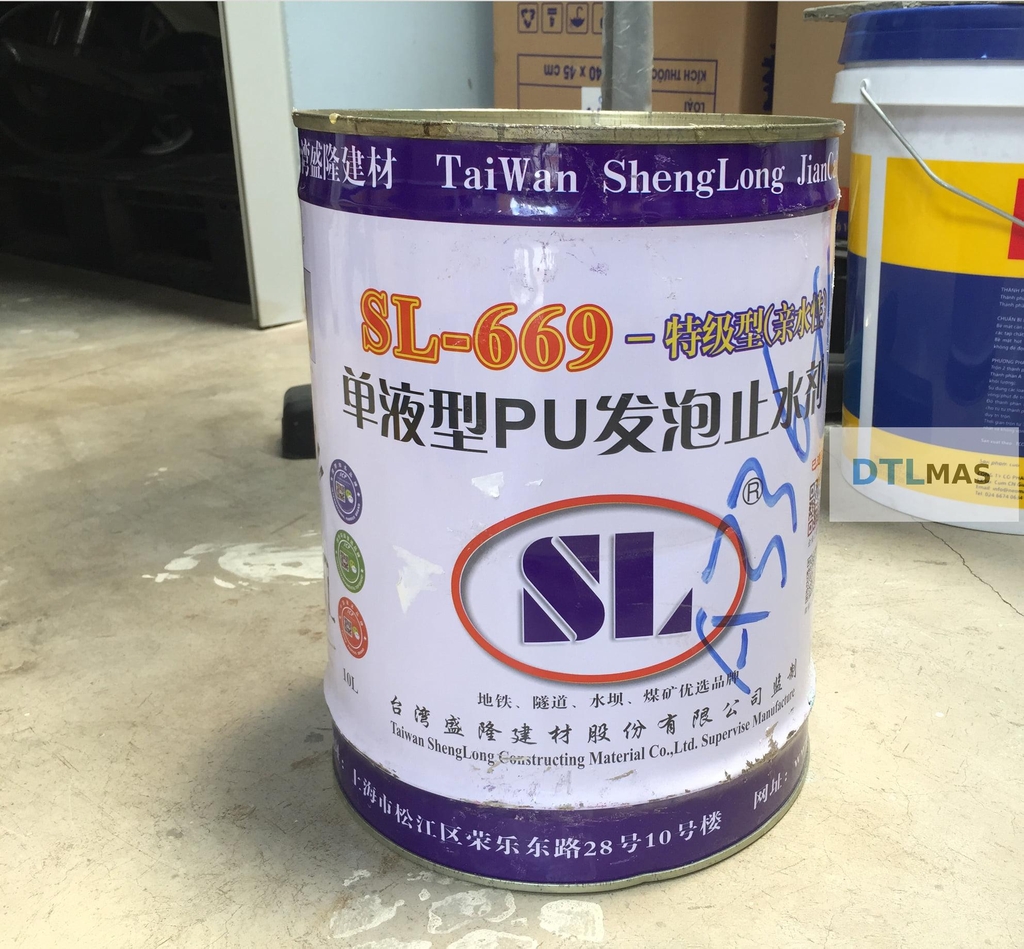 Keo PU Trương Nở Chống Thấm SL-669 10kg | Keo Bơm Chặn Nước Xử Lý Nứt Bê Tông