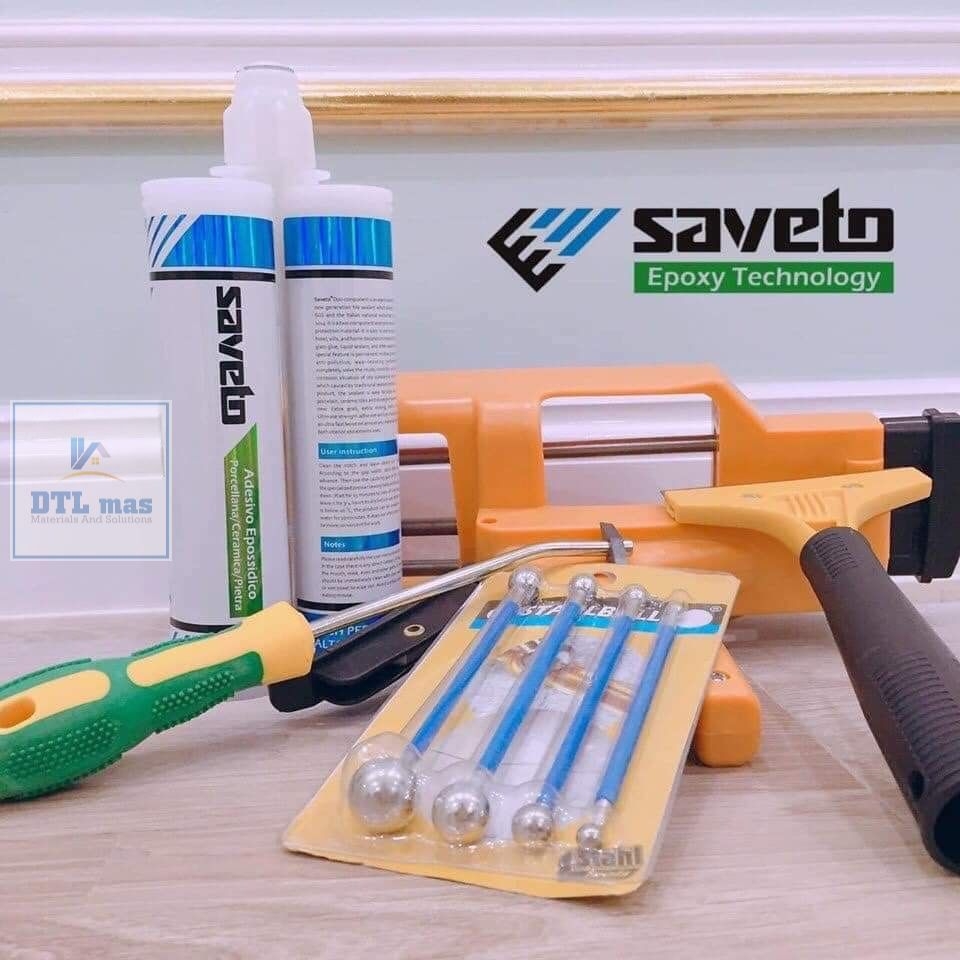 [Combo.S4v] Bộ dụng cụ thi công Saveto 4 món - Tua vít + Súng bơm màu Vàng + Ron cầu + Bay gạt keo