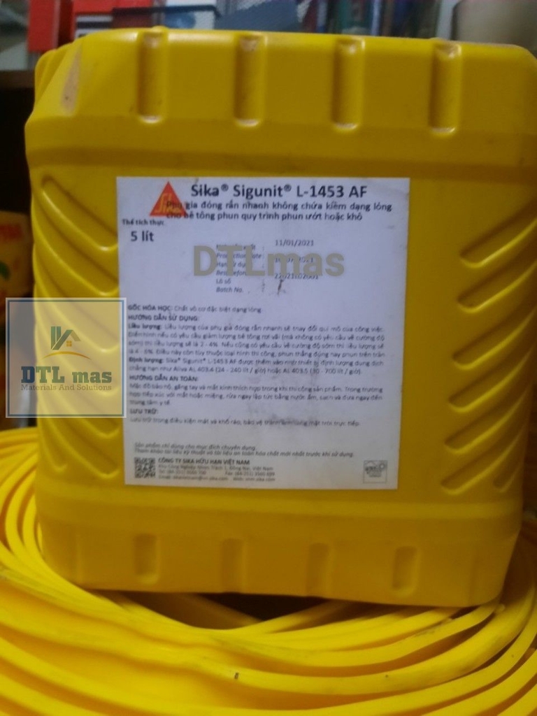 Sika Sigunit L-1453 AF 5L - Phụ gia đóng rắn nhanh không chứa kiềm dạng lỏng cho bê tông phun quy trình phun ướt hoặc phun khô