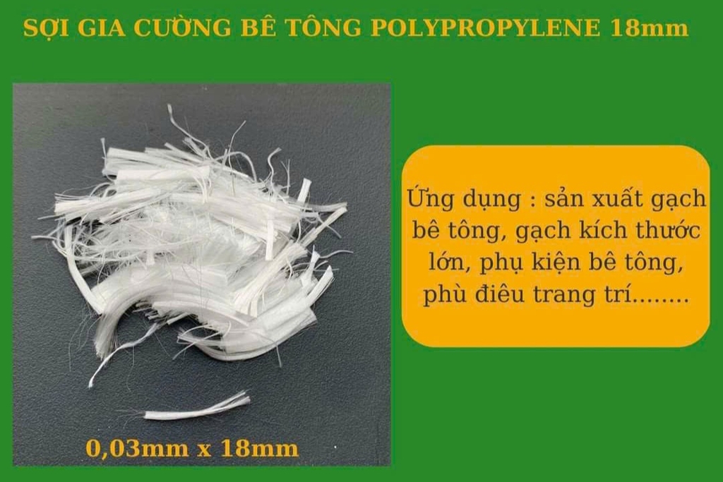 Sợi PP 0.03mmx 18mm - Sợi PP gia cường chống nứt cho bê tông. Ưu việt trong thi công sàn siêu phẳng, bê tông nội thất,... (Cover Concrete PP, Pure Polyolefins, Contec Fiber)