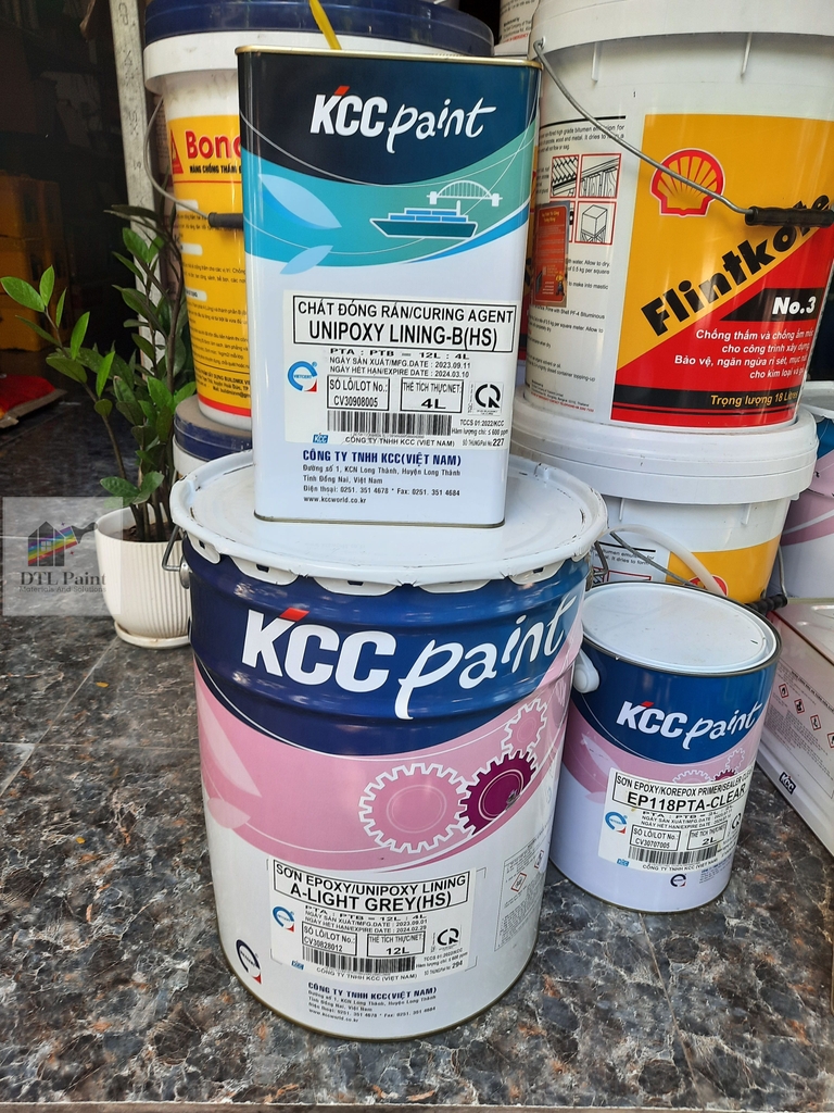 Unipoxy Linning Light Grey Bộ 16Lít -  Sơn Sàn Epoxy Tự San Phẳng màu ghi Sáng. Chính hãng KCC