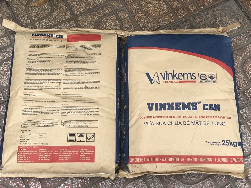 Vinkems CSN 25kg - Vữa Sửa Chữa Bề Mặt Bê Tông