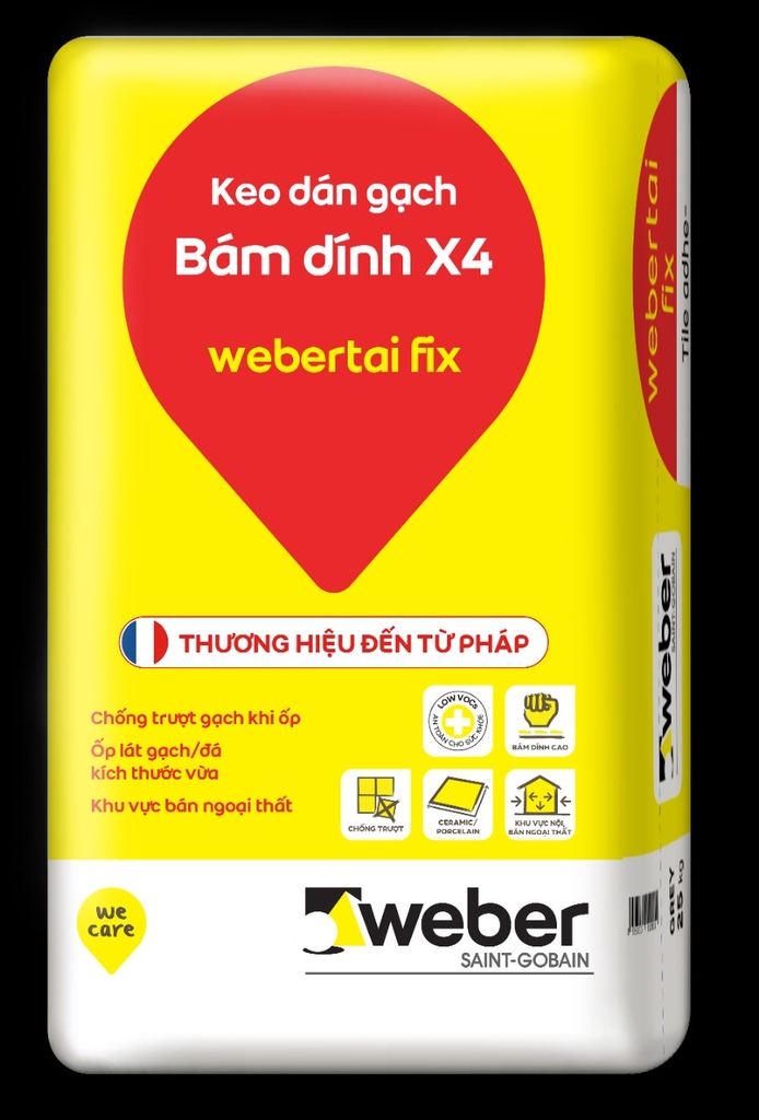 Weber.tai Fix 25kg White - Keo dán gạch với độ bám dính gấp 4 lần. dùng cho gạch kích thước lên đến 600x600mm màu Trắng