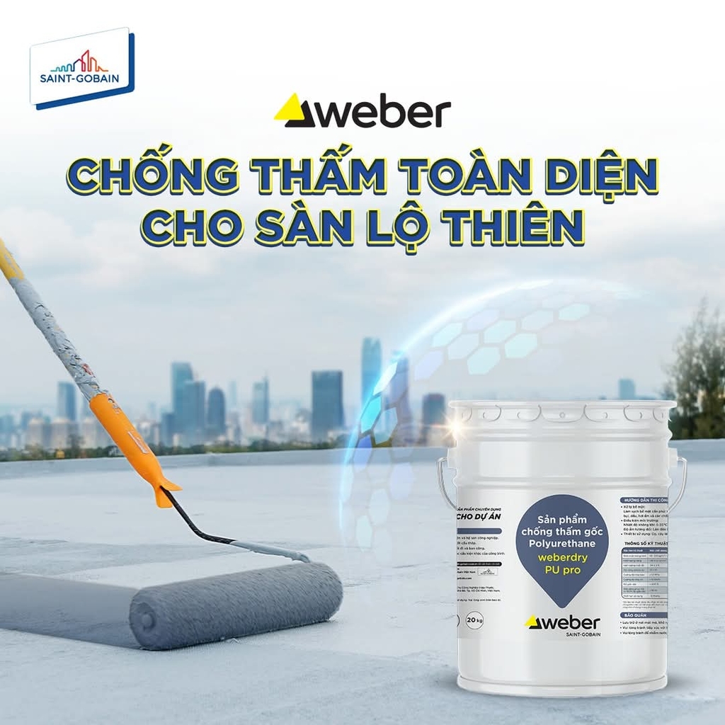 Weberdry PU Grey 6kg - Chống thấm gốc Polyurethane 1 Thành Phần