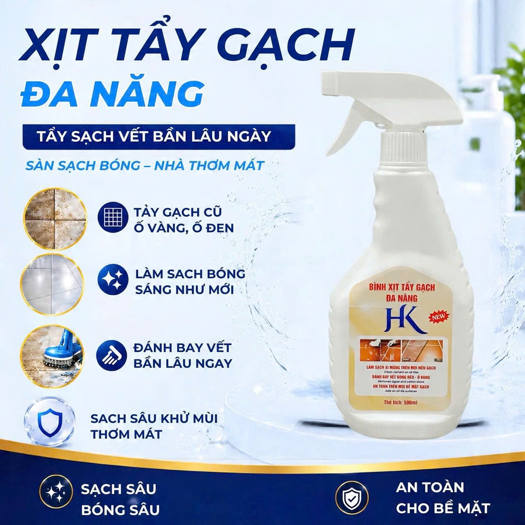 Nước Tẩy Gạch Đa Năng HK – Tẩy Xi Măng, Rong Rêu, Ố Vàng Chai Xịt Tiện Dụng 500ml