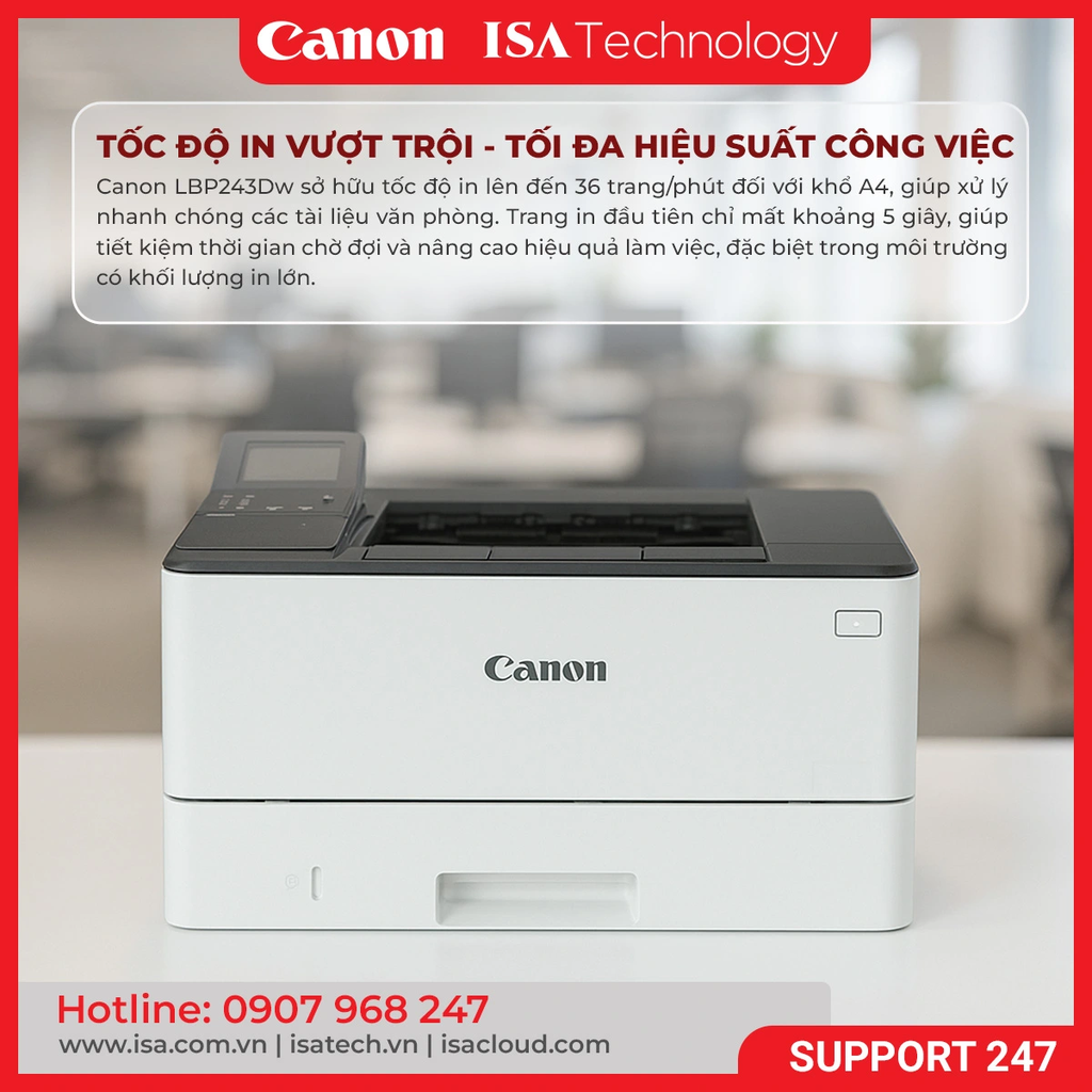 Máy in laser đen trắng Canon LBP243DW II (A4/A5/ Đảo mặt/ USB/ LAN/ WIFI)