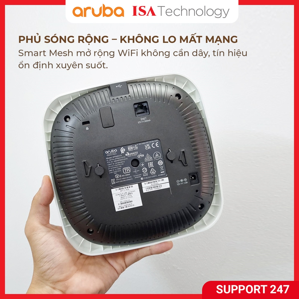 Bộ phát wifi Aruba Instant On AP12 - R2X01A bộ phát wifi băng tần kép chuẩn AC tốc độ 1600Mbsp chịu tải 75 user