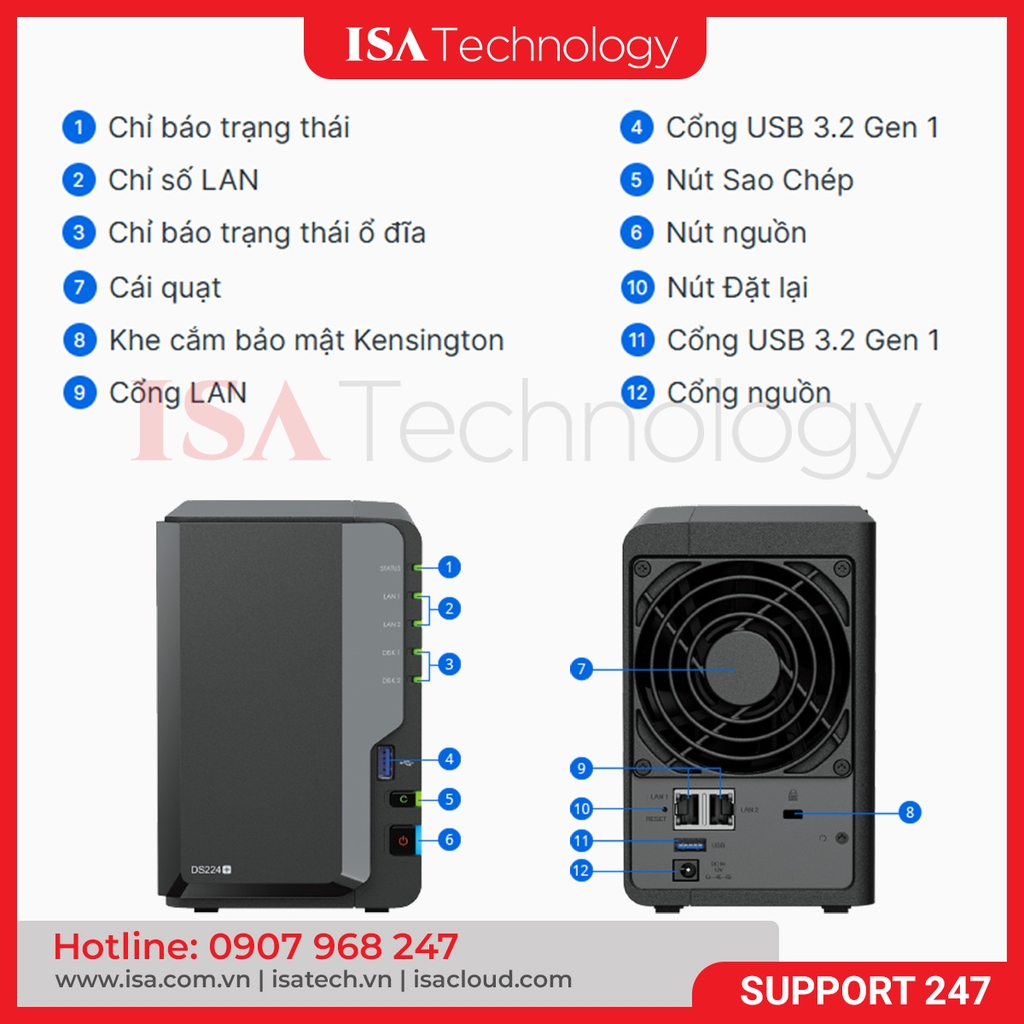 Thiết bị lưu trữ Nas Synology DS224+ 2 bay