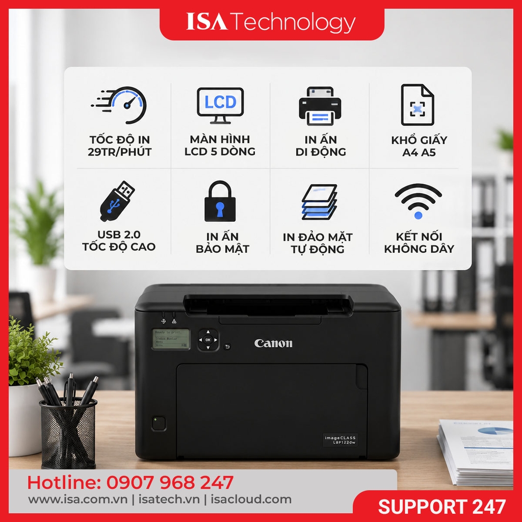 Máy in laser đen trắng Canon LBP122DW (A4/A5/ Đảo mặt/ USB/ WIFI)