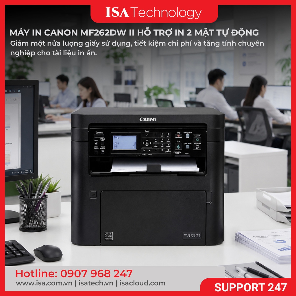 Máy In Laser Đa Chức Năng Canon MF262dw II (In, Scan, Copy, In Đảo Mặt, USB, Wifi, 24ppm)