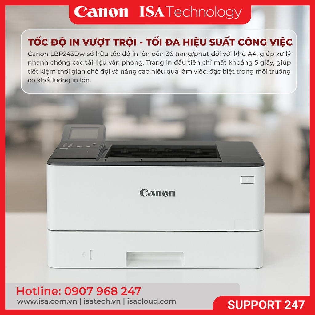 Máy in Laser trắng đen đa năng Canon LBP243DW in đảo mặt A4 A5 USB LAN WIFI