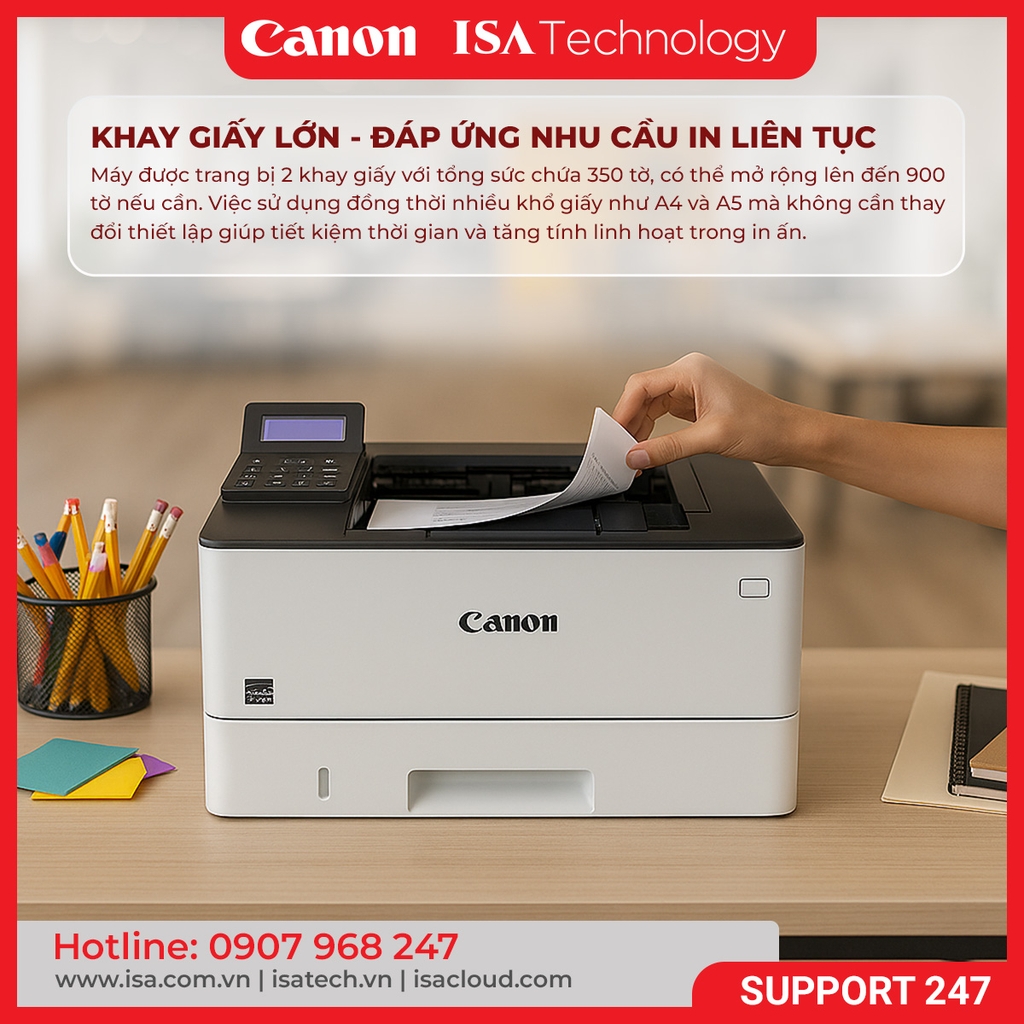 Máy in Laser trắng đen đa năng Canon LBP243DW in đảo mặt A4 A5 USB LAN WIFI