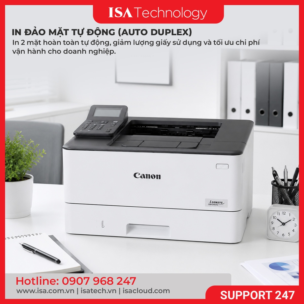 Máy In Laser trắng đen Canon LBP246DW 40ppm, In 2 mặt tự động, WiFi LAN USB, In điện thoại, 10.200 Trang hàng chính hãng
