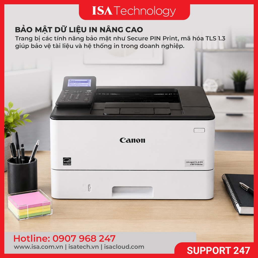 Máy In Laser trắng đen Canon LBP246DW 40ppm, In 2 mặt tự động, WiFi LAN USB, In điện thoại, 10.200 Trang hàng chính hãng