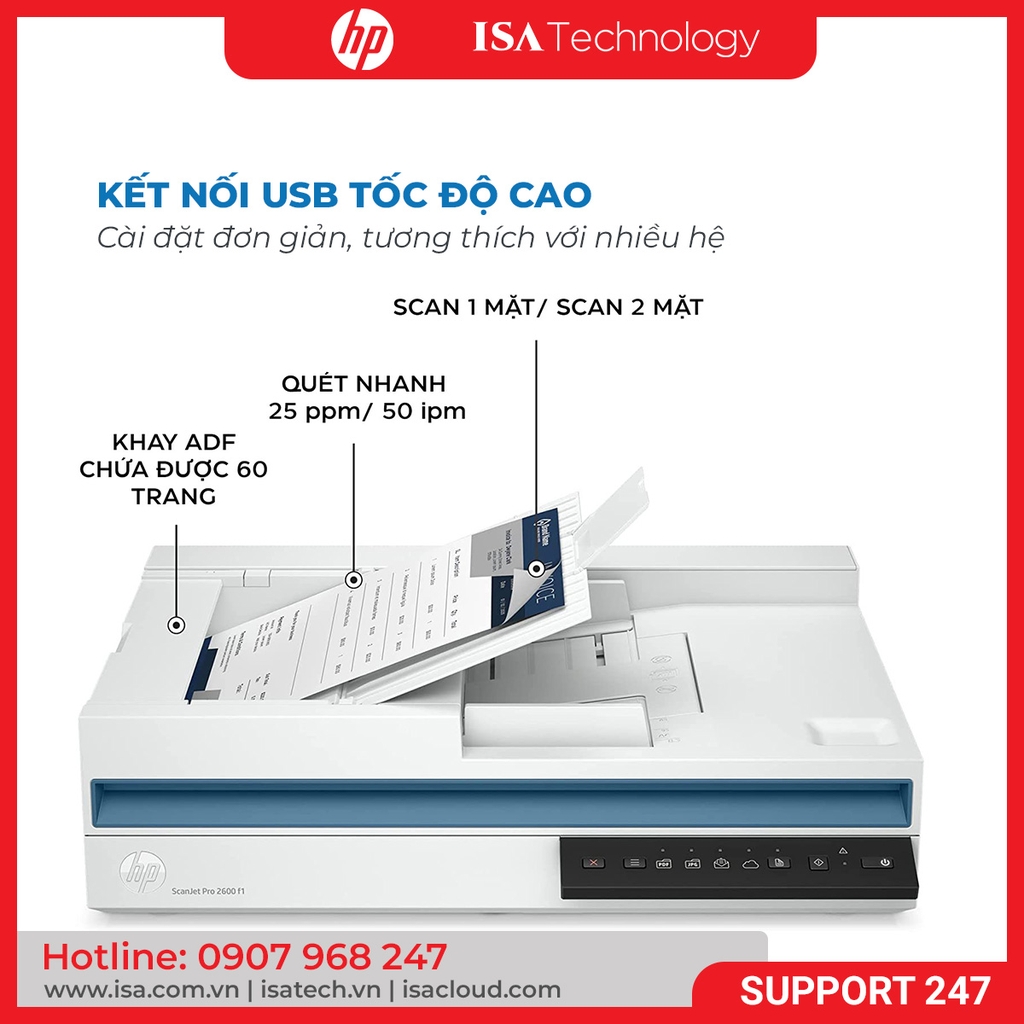 Máy Scan HP Scanjet Pro 2600 F1 20G05A (A4/A5/ Đảo mặt/ ADF/ USB)
