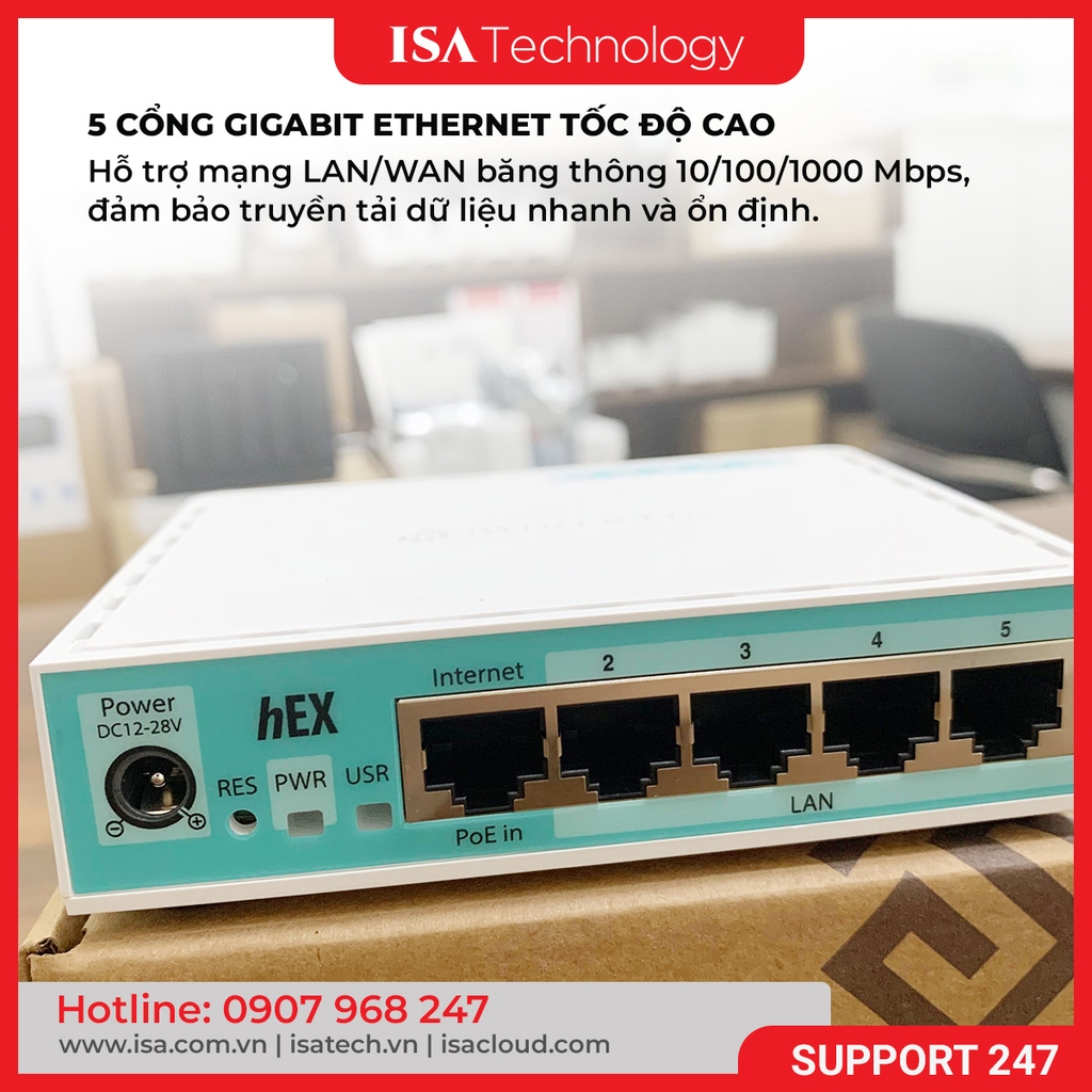 Thiết bị cân bằng tải router MikroTik RB750Gr3 (hEX) chịu tải 80 - 100 user ổn định hệ thống mạng
