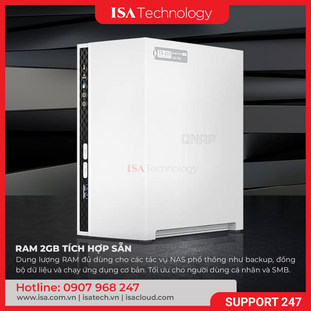 Thiết bị lưu trữ mạng NAS QNAP TS-233 | 2 khay ổ cứng ram 2GB
