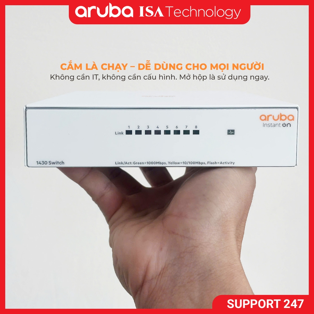 Switch Aruba Instant On 1430 8G  (R8R45A) 8port 16Gbps không cần cấu hình