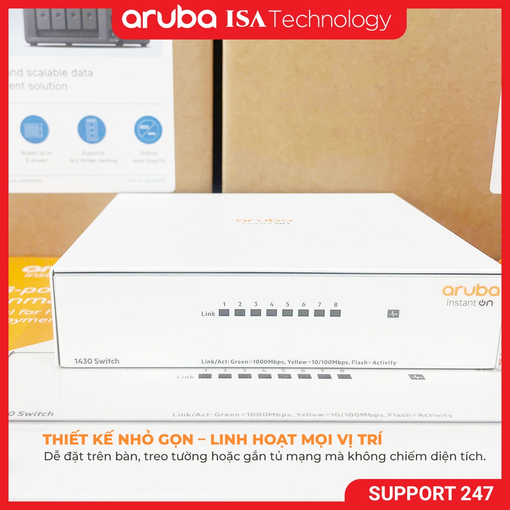 Switch Aruba Instant On 1430 8G  (R8R45A) 8port 16Gbps không cần cấu hình