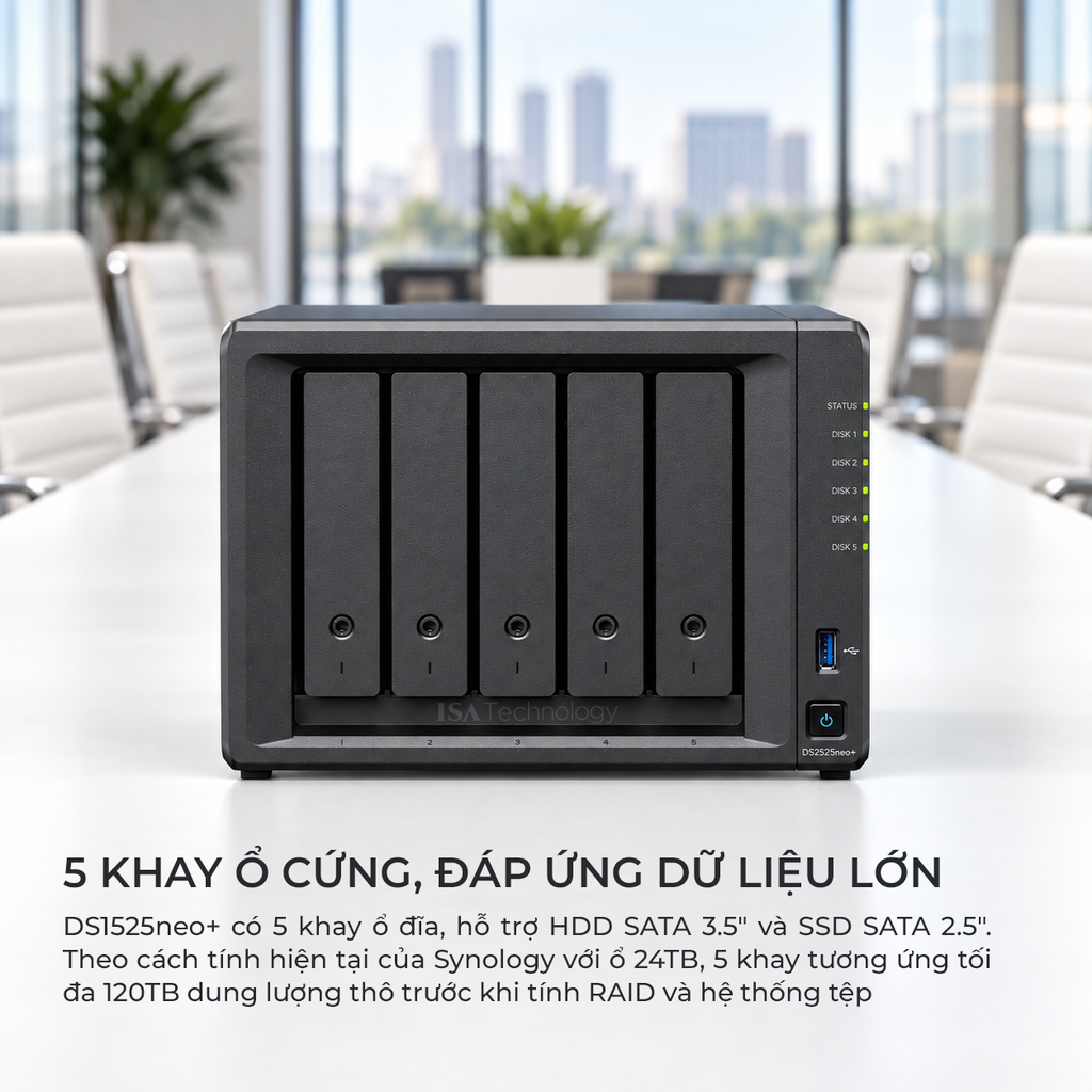 Thiết bị lưu trữ Nas Synology DS1525neo+ 5 bay